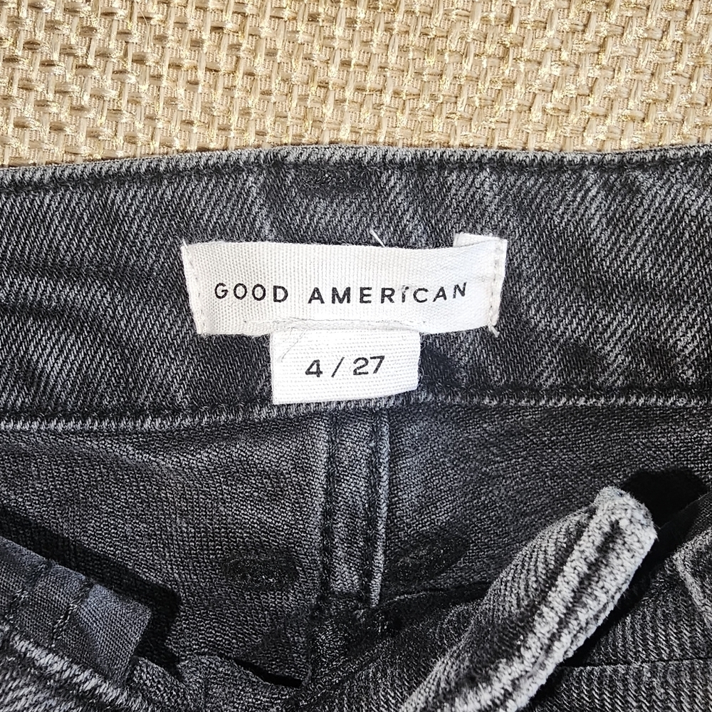 Good American Black Wash Straight Jeans Size 4 / 27 High Rise Denim - Picture 5 of 7